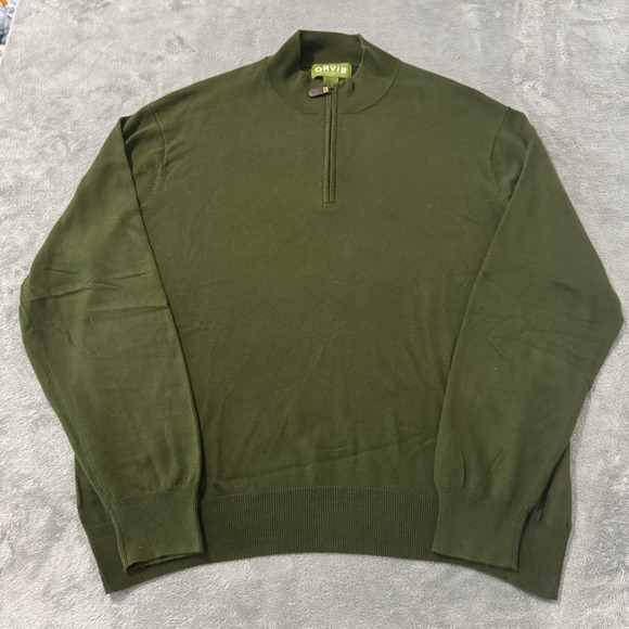 Orvis Sweater Adult XL Green Mock Neck Silk Cashmere 1/4‎ Zip Long Sleeve Men - Picture 1 of 7